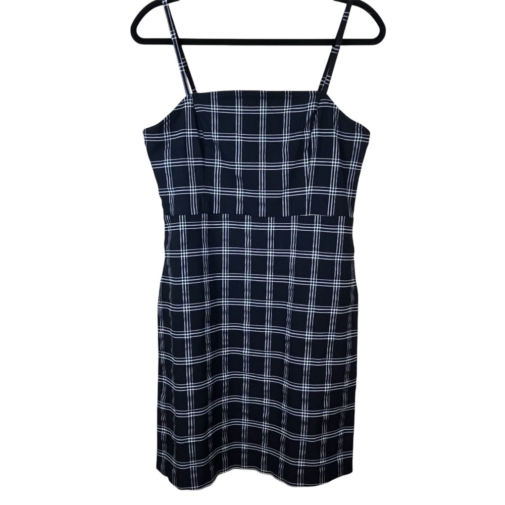Vintage Y2K Spaghetti Strap Mini Slip Dress in Black and White Plaid, Size XL